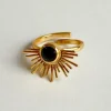 Cristina Oria Joyas Co|Joyas Co^Anillo Dorado Ajustable Con Diseño De Sol Y Onyx Negra
