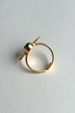 Cristina Oria Joyas Co|Joyas Co^Anillo Dorado Ajustable Con Diseño De Sol Y Onyx Negra