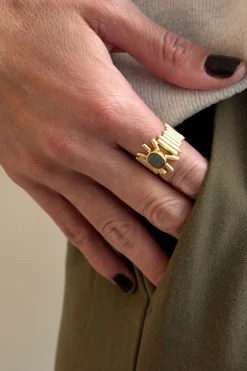 Cristina Oria Joyas Co|Joyas Co^Anillo Dorado Ajustable Con Labradorita Grisácea