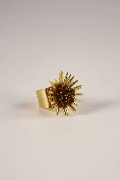 Cristina Oria Joyas Co|Joyas Co^Anillo Dorado Ajustable Con Diseño De Girasol Marrón