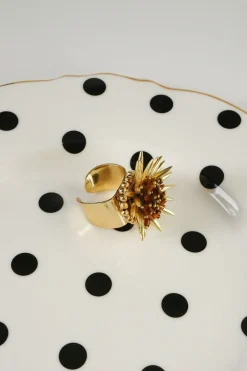 Cristina Oria Joyas Co|Joyas Co^Anillo Dorado Ajustable Con Diseño De Girasol Marrón