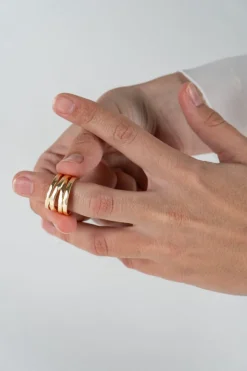 Cristina Oria Joyas Co|Joyas Co^Anillo Dorado Ajustable Con Diseño De Cuatro Argollas
