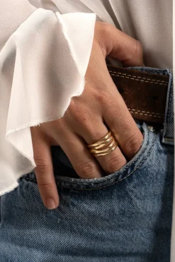 Cristina Oria Joyas Co|Joyas Co^Anillo Dorado Ajustable Con Diseño De Cuatro Argollas