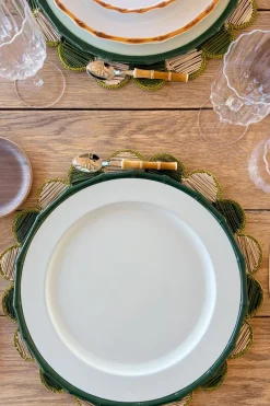 Cristina Oria Platos Y Bajoplatos^Bajoplato Blanco Con Borde Diseño Bambú Verde