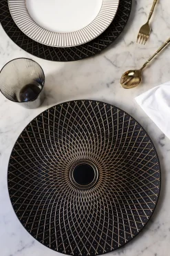 Cristina Oria Platos Y Bajoplatos^Bajoplato Negro & Dorado Con Diseño Geométrico Rombos
