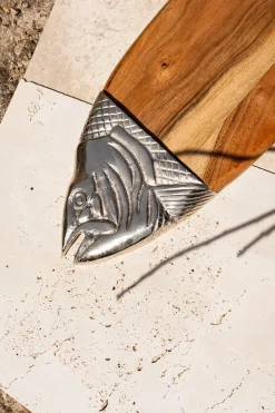 Cristina Oria Bandejas^Bandeja Alargada Plateada Y De Madera Diseño Pez