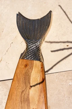 Cristina Oria Bandejas^Bandeja Alargada Plateada Y De Madera Diseño Pez