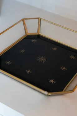 Cristina Oria Bandejas^Bandeja Cuadrada De Cristal Dorada Con Diseño De Estrellas