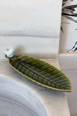 Cristina Oria Joyeros, Carteras Y Fundas|Piezas Decorativas^Bandeja Decorativa Verde Flor Con Pájaro Blanco