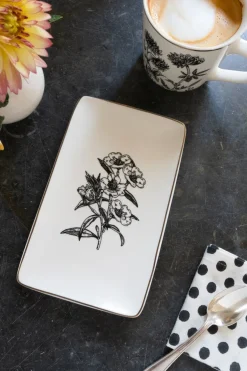 Cristina Oria Bandejas^Bandeja Negra Y Blanca Con Diseño De Flores