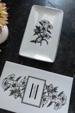 Cristina Oria Bandejas^Bandeja Negra Y Blanca Con Diseño De Flores