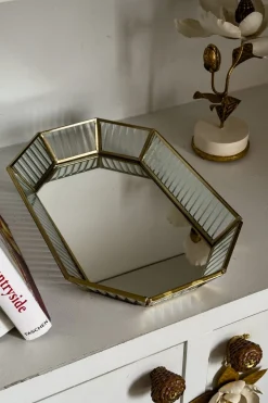 Cristina Oria Piezas Decorativas|Bandejas^Bandeja Octogonal De Cristal Con Detalles Dorados Mediana