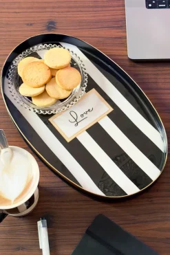 Cristina Oria Bandejas^Bandeja Oval Rayas Blancas Y Negras Con Mensaje "Love"