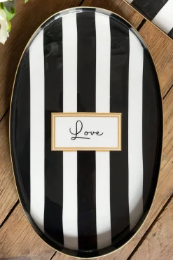 Cristina Oria Bandejas^Bandeja Oval Rayas Blancas Y Negras Con Mensaje "Love"