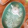 Cristina Oria Bandejas^Bandeja Oval Verde Con Flores Blancas Pintadas