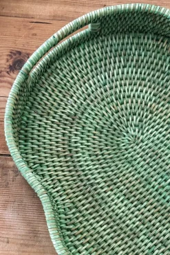 Cristina Oria Bandejas^Bandeja Ovalada De Ratán Con Asas Verde