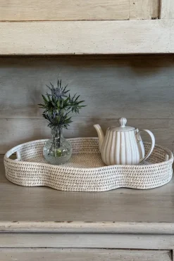 Cristina Oria Bandejas^Bandeja Ovalada De Ratán Con Asas Blanca