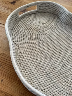 Cristina Oria Bandejas^Bandeja Ovalada De Ratán Con Asas Blanca