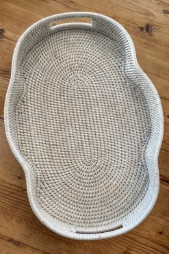 Cristina Oria Bandejas^Bandeja Ovalada De Ratán Con Asas Blanca