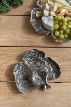 Cristina Oria Bandejas^Bandeja Plateada Con Diseño De Hoja De Ginkgo Pequeña