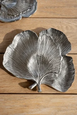 Cristina Oria Bandejas^Bandeja Plateada Con Diseño De Hoja De Ginkgo Mediana