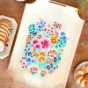 Cristina Oria Bandejas^Bandeja Rectangular Beige Con Flores De Colores Pintadas A Mano