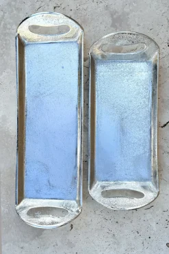 Cristina Oria Bandejas^Bandeja Rectangular Con Asas Plateada Mediana