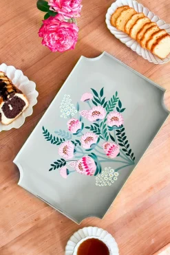 Cristina Oria Bandejas^Bandeja Rectangular Con Flores Pintadas A Mano