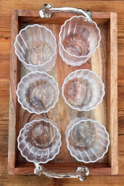 Cristina Oria Bandejas^Bandeja Rectangular De Madera Con Asas Plateadas Cuernos Ciervo