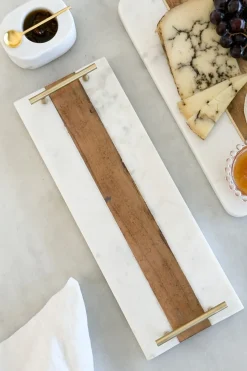 Cristina Oria Bandejas^Bandeja Rectangular De Mármol Y Madera Con Asas Doradas