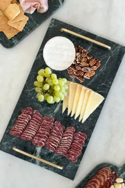 Cristina Oria Bandejas^Bandeja Rectangular De Mármol Verde Con Asas Doradas