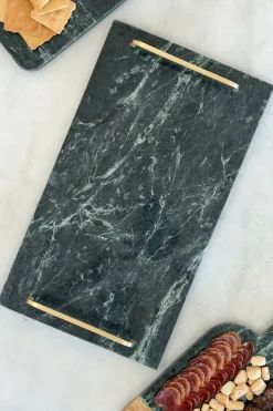 Cristina Oria Bandejas^Bandeja Rectangular De Mármol Verde Con Asas Doradas