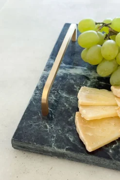 Cristina Oria Bandejas^Bandeja Rectangular De Mármol Verde Con Asas Doradas