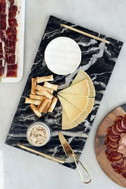 Cristina Oria Bandejas^Bandeja Rectangular De Mármol Negra Con Asas Doradas