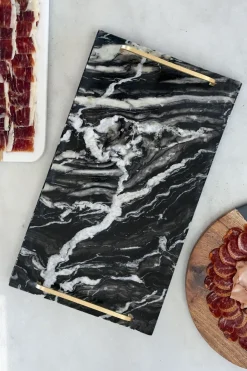 Cristina Oria Bandejas^Bandeja Rectangular De Mármol Negra Con Asas Doradas