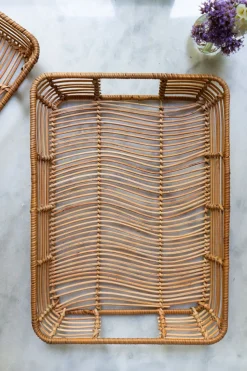 Cristina Oria Bandejas^Bandeja Rectangular De Ratán Y Metal