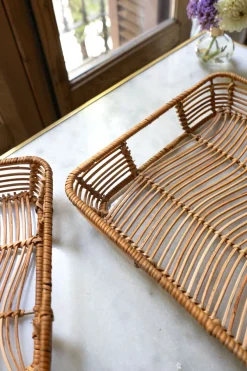 Cristina Oria Bandejas^Bandeja Rectangular De Ratán Y Metal