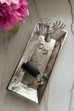 Cristina Oria Bandejas^Bandeja Rectangular Plateada Con Cabeza Ciervo