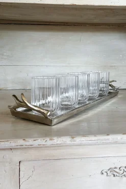 Cristina Oria Bandejas^Bandeja Rectangular Plateada Con Asas Cuernos Ciervo