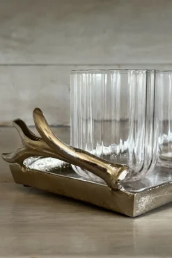 Cristina Oria Bandejas^Bandeja Rectangular Plateada Con Asas Cuernos Ciervo