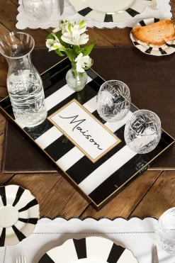 Cristina Oria Bandejas^Bandeja Rectangular Rayas Blancas Y Negras Con Mensaje "Maison"