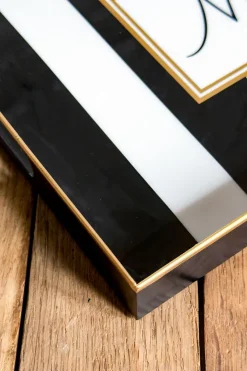 Cristina Oria Bandejas^Bandeja Rectangular Rayas Blancas Y Negras Con Mensaje "Home"