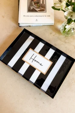 Cristina Oria Bandejas^Bandeja Rectangular Rayas Blancas Y Negras Con Mensaje 