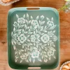 Cristina Oria Bandejas^Bandeja Rectangular Verde Con Flores Blancas Pintadas