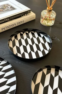 Cristina Oria Bandejas^Bandeja Redonda Blanca Y Negra Con Borde Negro