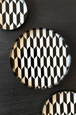 Cristina Oria Bandejas^Bandeja Redonda Blanca Y Negra Con Borde Negro