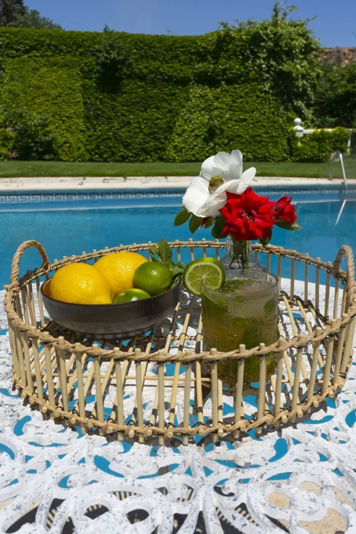 Cristina Oria Bandejas^Bandeja Redonda Con Asas De Bambú