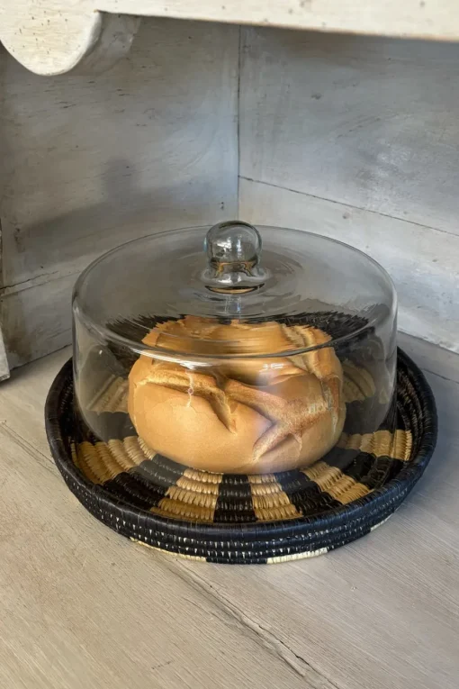 Cristina Oria Bandejas|Queseras^Bandeja Redonda Con Base De Mimbre Y Tapa De Cristal