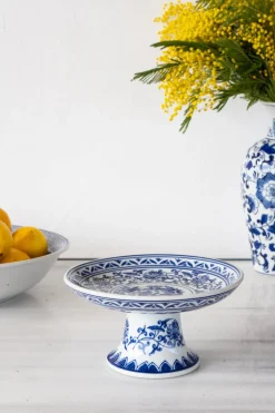 Cristina Oria Accesorios De Mesa^Base Con Pie De Porcelana Azul Y Blanca