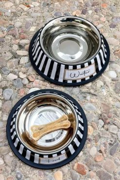 Cristina Oria Accesorios Para Mascotas^Bebedero Para Mascotas Pintado A Mano Blanco Y Negro